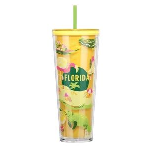 Starbucks Florida Discovery 24oz Cold Cup Travel Tumbler With Yellow Lid & Straw